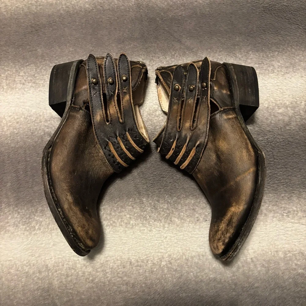 Freebird by Steven Slay Brown Distressed Leather Strap Ankle Booties 8